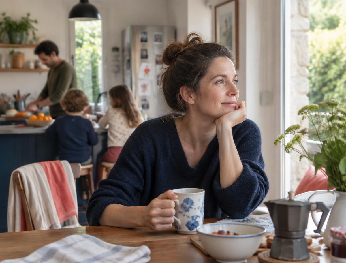 Une mère prend un moment de recul dans son quotidien familial
